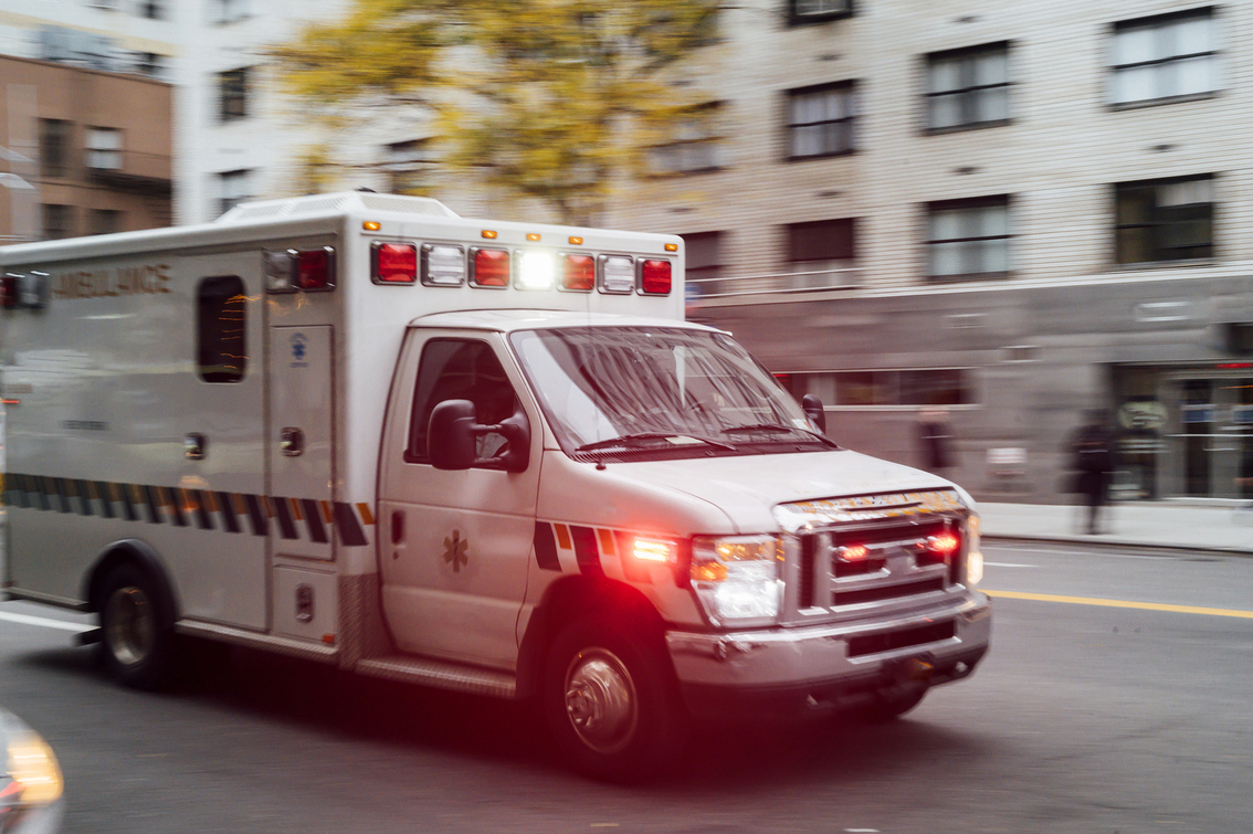 High-speed ambulance on a city street