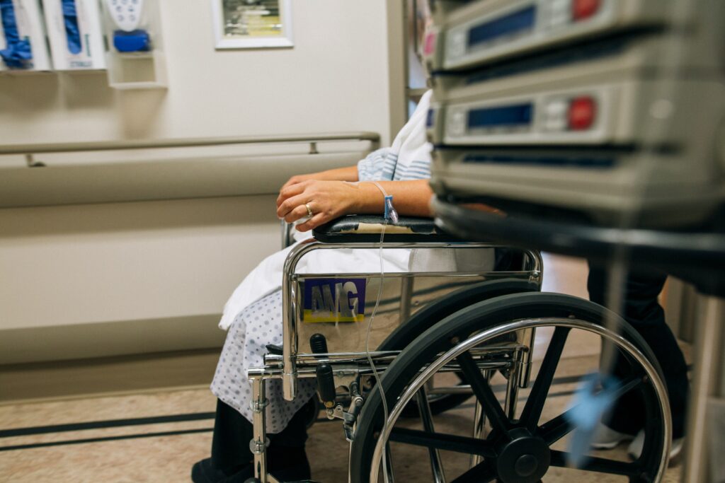 A woman in a wheelchair