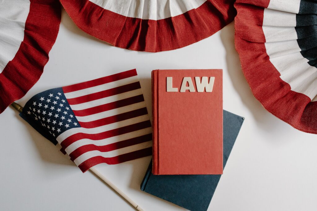 American flag and law book